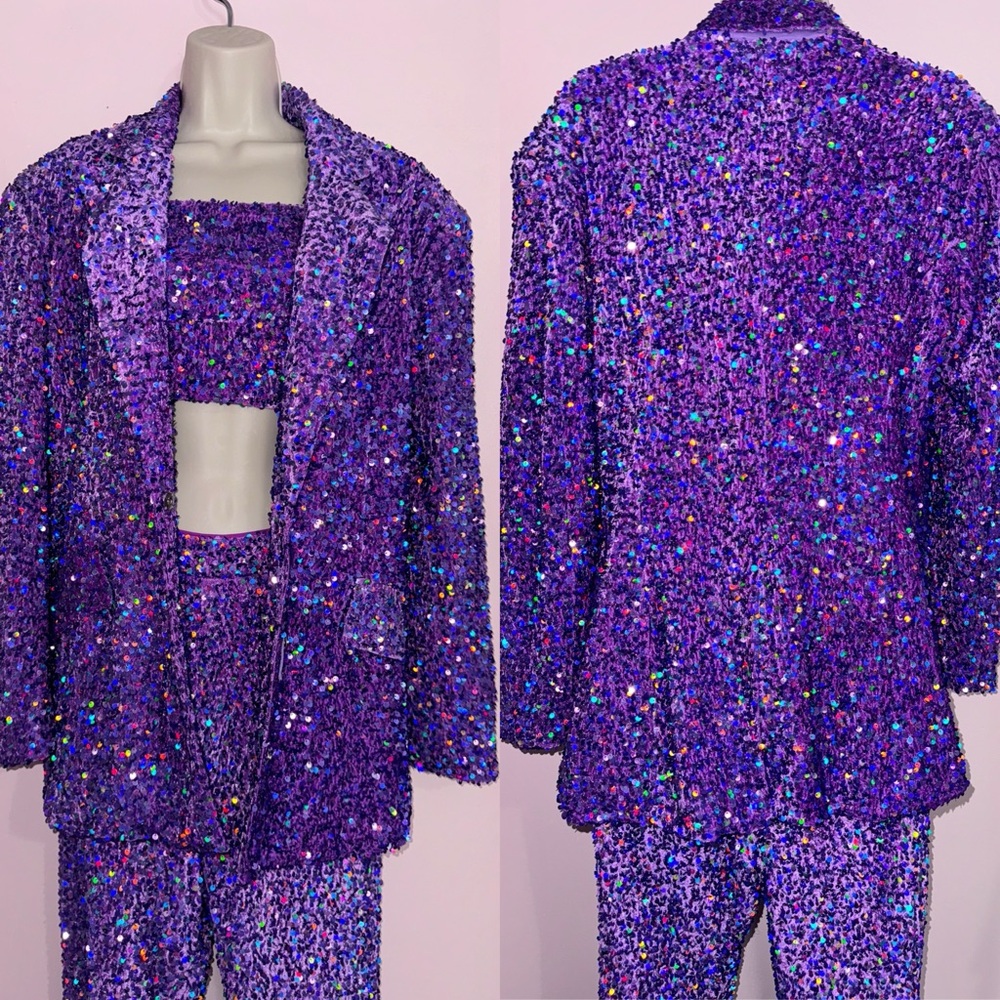 NASTY GAL Premium Velvet Sequin Blazer Flare Pants Bralet Set